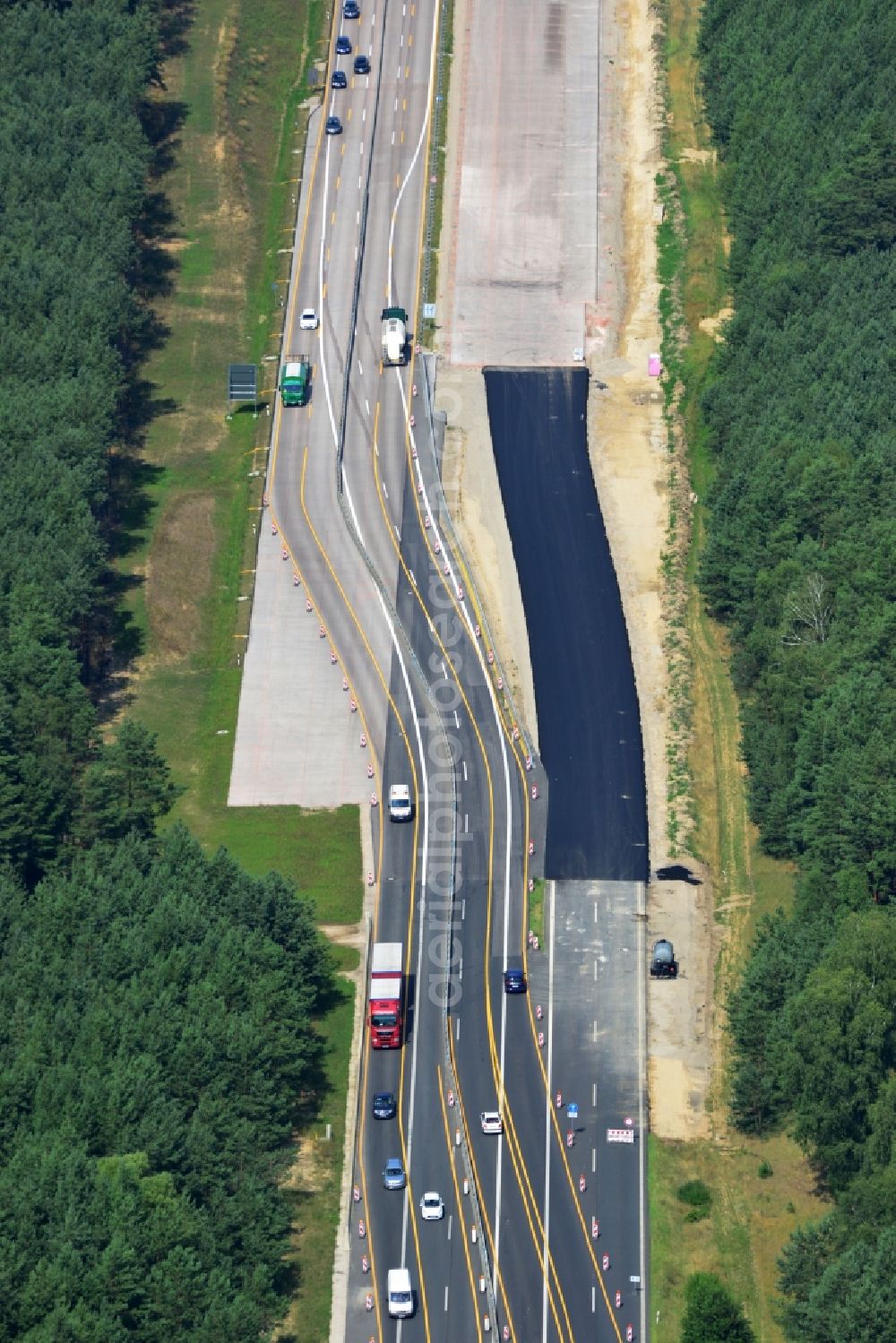 Groß Ziethen from above - Construction site of the junction Havelland at the motorway A10 and A24 in the state Brandenburg