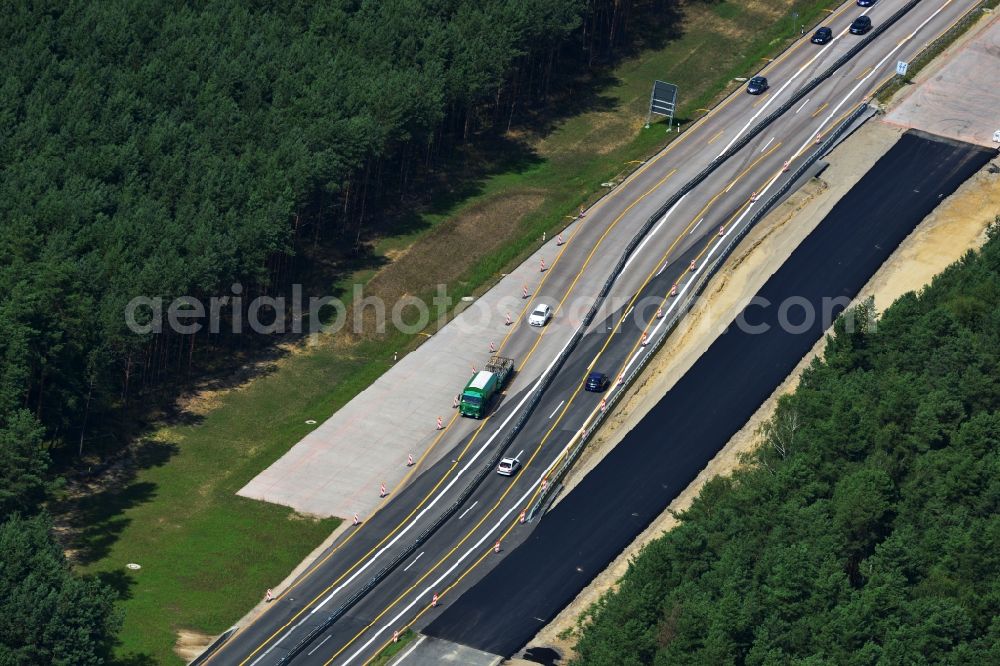 Groß Ziethen from the bird's eye view: Construction site of the junction Havelland at the motorway A10 and A24 in the state Brandenburg