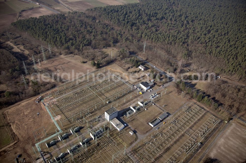 Aerial photograph Rödermark - Site of the substation for voltage conversion and electrical power supply of Amprion in the district Urberach in Roedermark in the state Hesse