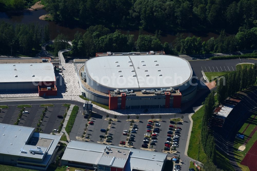 Aerial image Karlovy Vary - Karlsbad - Event and music-concert grounds of the Arena KV Arena, Ltd. in Karlovy Vary - Karlsbad in Cechy - Boehmen, Czech Republic