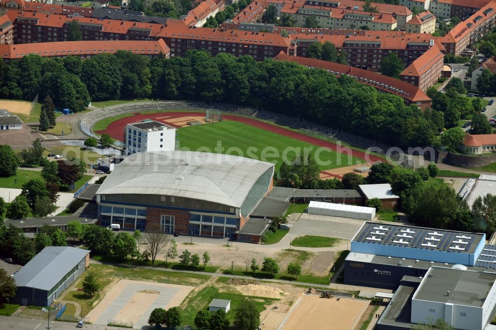 Aerial image Schwerin - Event and music-concert grounds of the Arena Sport- and Kongresshalle Schwerin on Wittenburger Strasse in Schwerin in the state Mecklenburg - Western Pomerania, Germany