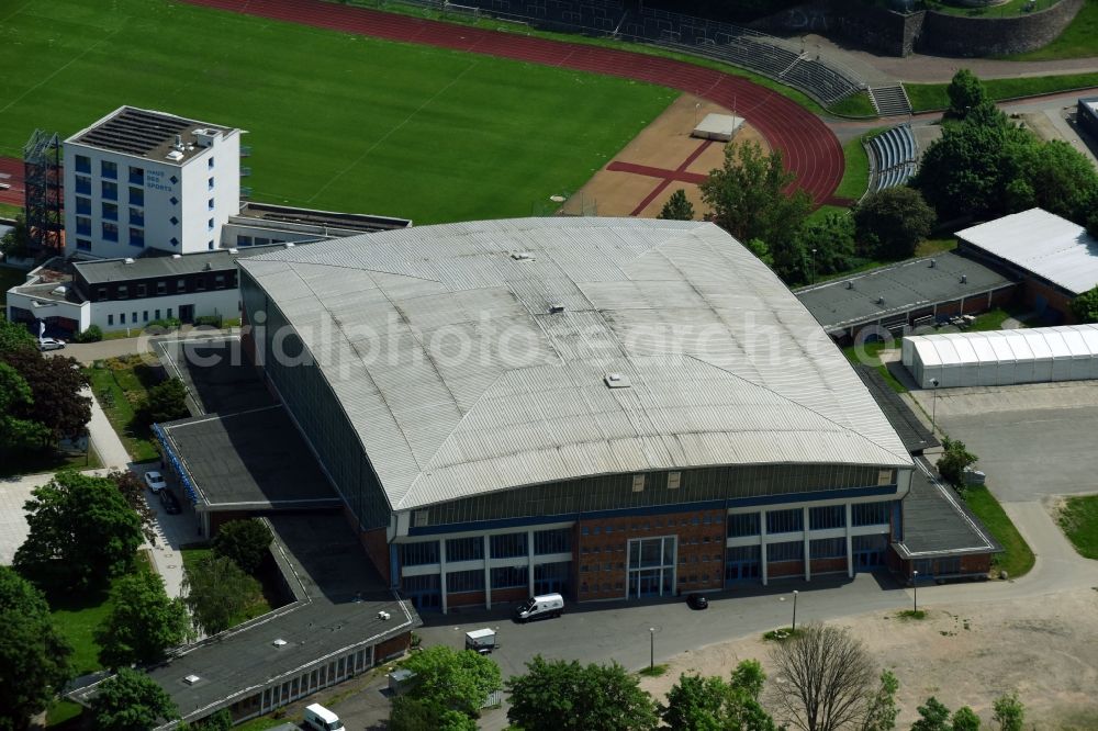 Aerial photograph Schwerin - Event and music-concert grounds of the Arena Sport- and Kongresshalle Schwerin on Wittenburger Strasse in Schwerin in the state Mecklenburg - Western Pomerania, Germany