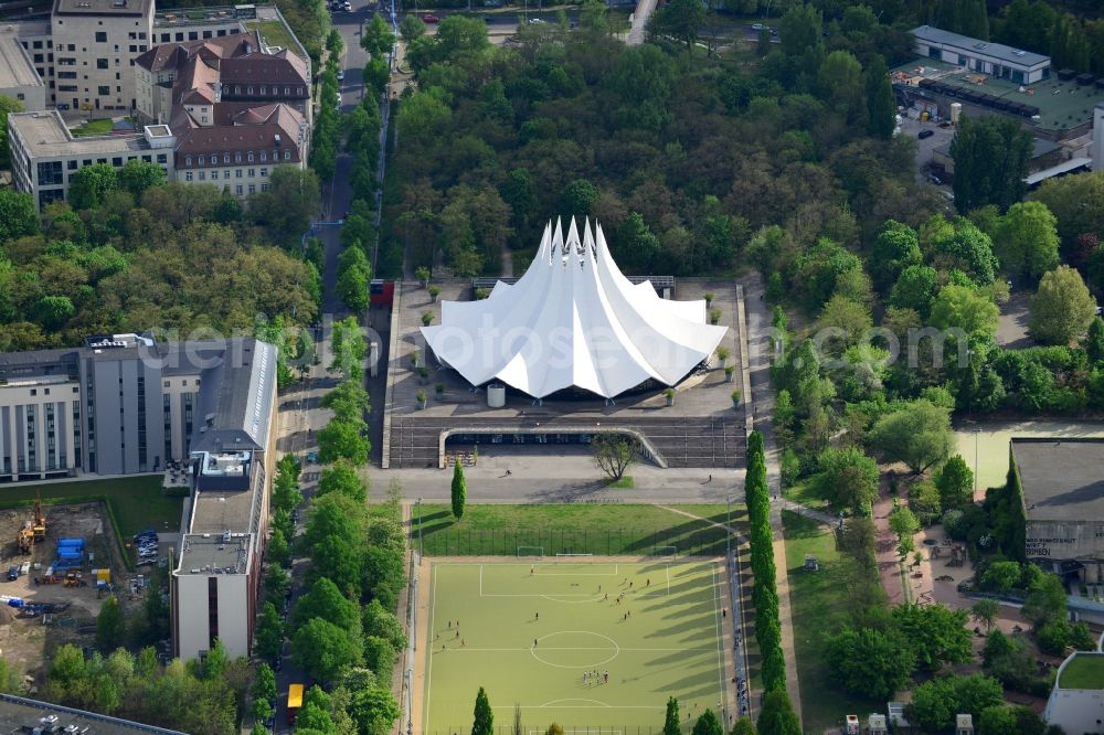 Berlin from the bird's eye view: Event and music-concert grounds of the Arena Tempodrom on Moeckernstrasse in the district Kreuzberg in Berlin, Germany