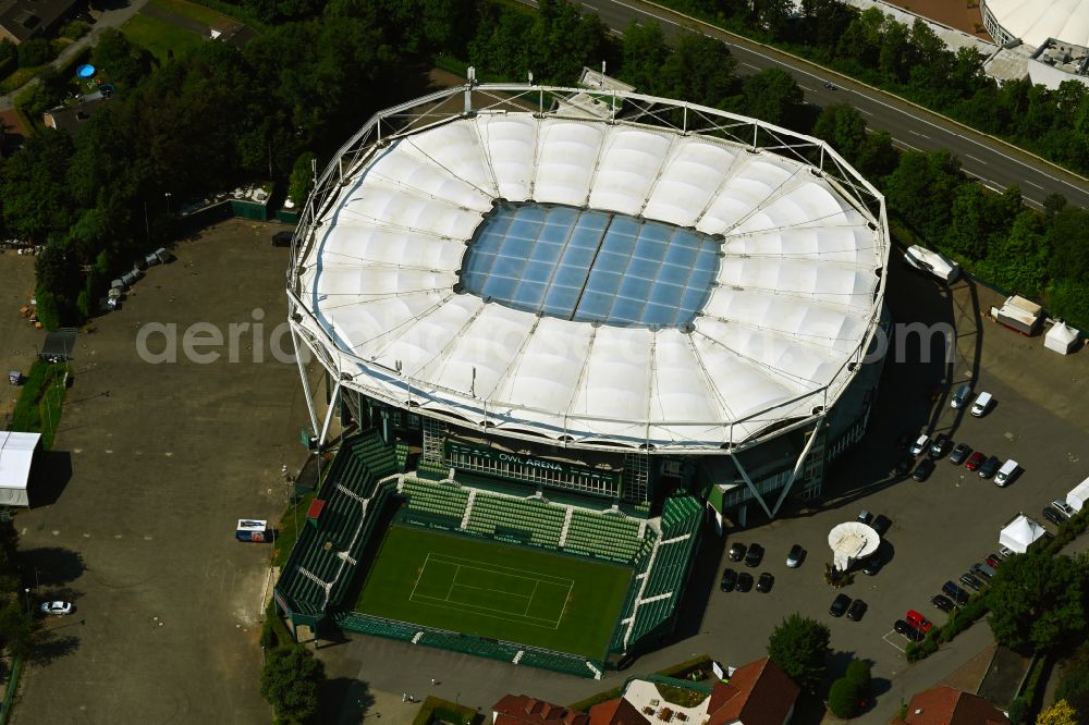 Aerial photograph Halle (Westfalen) - Event and music-concert grounds of the Arena and the event location of OWL ARENA and the OWL EVENT CENTER on Roger-Federer-Allee in Halle (Westfalen) in the state North Rhine-Westphalia, Germany