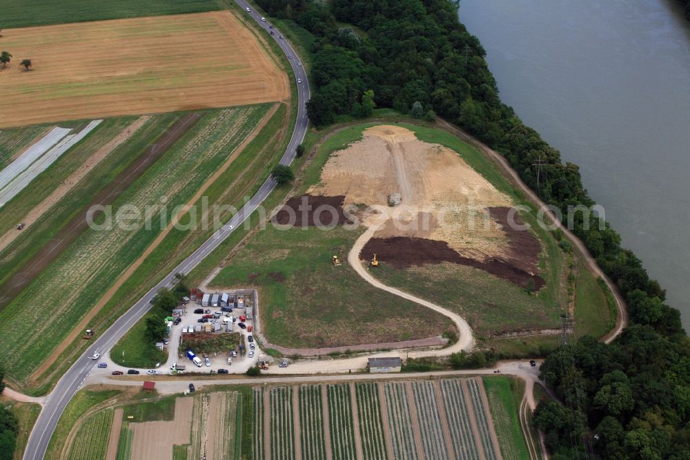 Rheinfelden (Baden) from the bird's eye view: Site of heaped landfill in the district Herten in Rheinfelden (Baden) in the state Baden-Wuerttemberg