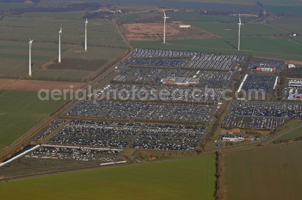 Etzin from above - Site of the auto service center and transshipment Mosolf GmbH Etzin at Nauen. The company was founded over 50 years and in addition to logistics services, vehicle rental and sale, as well engineering, testing and equipment services