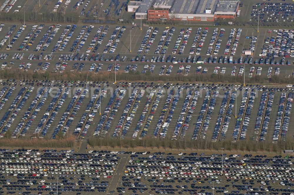 Etzin from the bird's eye view: Site of the auto service center and transshipment Mosolf GmbH Etzin at Nauen. The company was founded over 50 years and in addition to logistics services, vehicle rental and sale, as well engineering, testing and equipment services