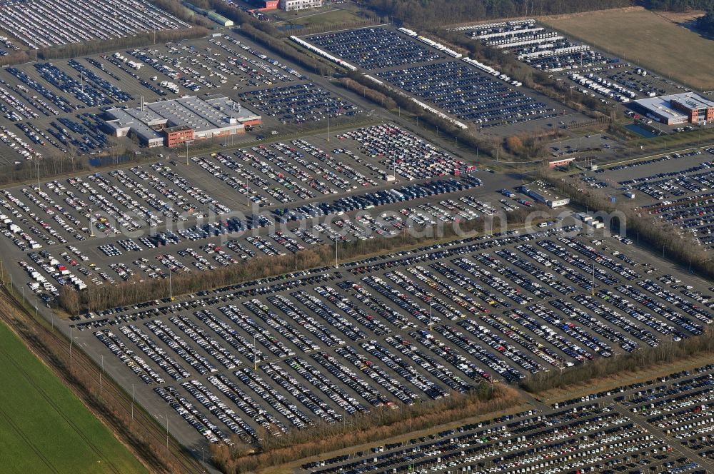 Etzin from above - Site of the auto service center and transshipment Mosolf GmbH Etzin at Nauen. The company was founded over 50 years and in addition to logistics services, vehicle rental and sale, as well engineering, testing and equipment services