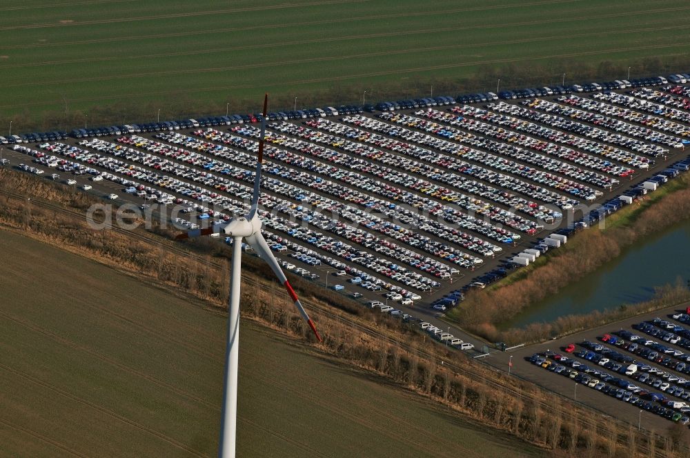 Aerial photograph Etzin - Site of the auto service center and transshipment Mosolf GmbH Etzin at Nauen. The company was founded over 50 years and in addition to logistics services, vehicle rental and sale, as well engineering, testing and equipment services