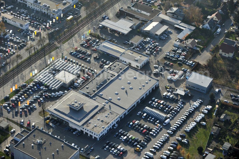 Aerial image Berlin - Blick auf das Gelände des Autohauses Möbus mit den geplanten Erweiterungsflächen an der Hansastrasse 202 in 13088 Berlin -Hohenschönhausen. Area of the car-house on the Hansa Strasse 202 13088 Berlin - Hohenschönhausen.