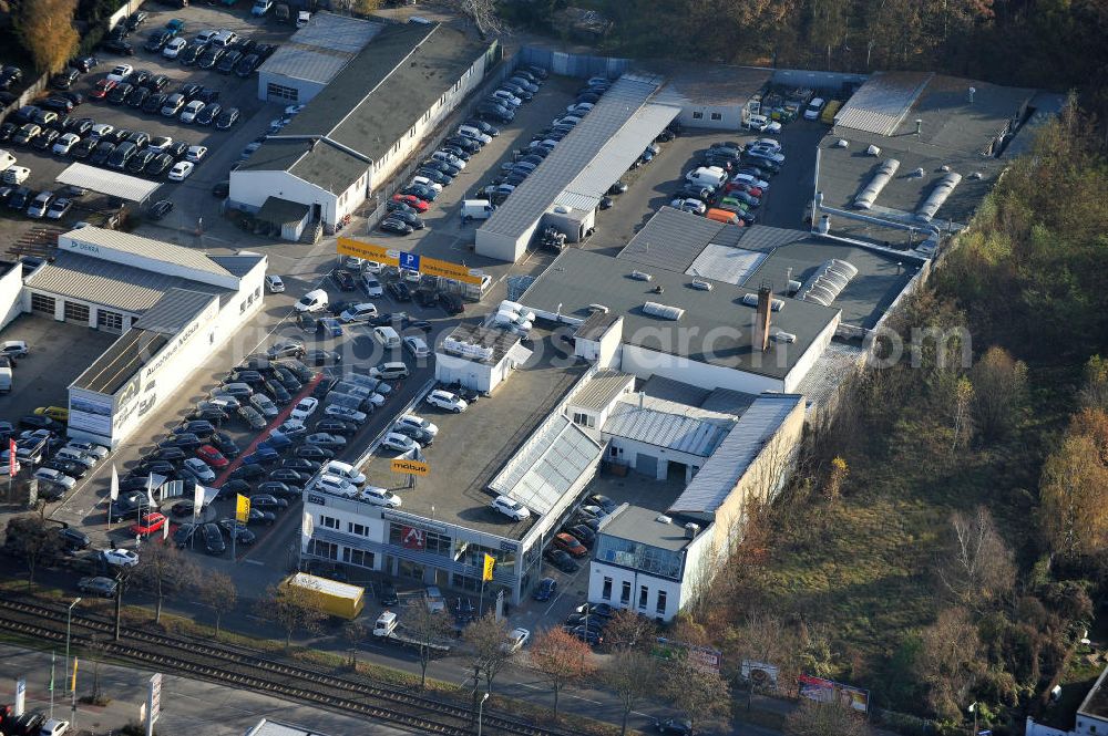 Berlin from above - Blick auf das Gelände des Autohauses Möbus mit den geplanten Erweiterungsflächen an der Hansastrasse 202 in 13088 Berlin -Hohenschönhausen. Area of the car-house on the Hansa Strasse 202 13088 Berlin - Hohenschönhausen.