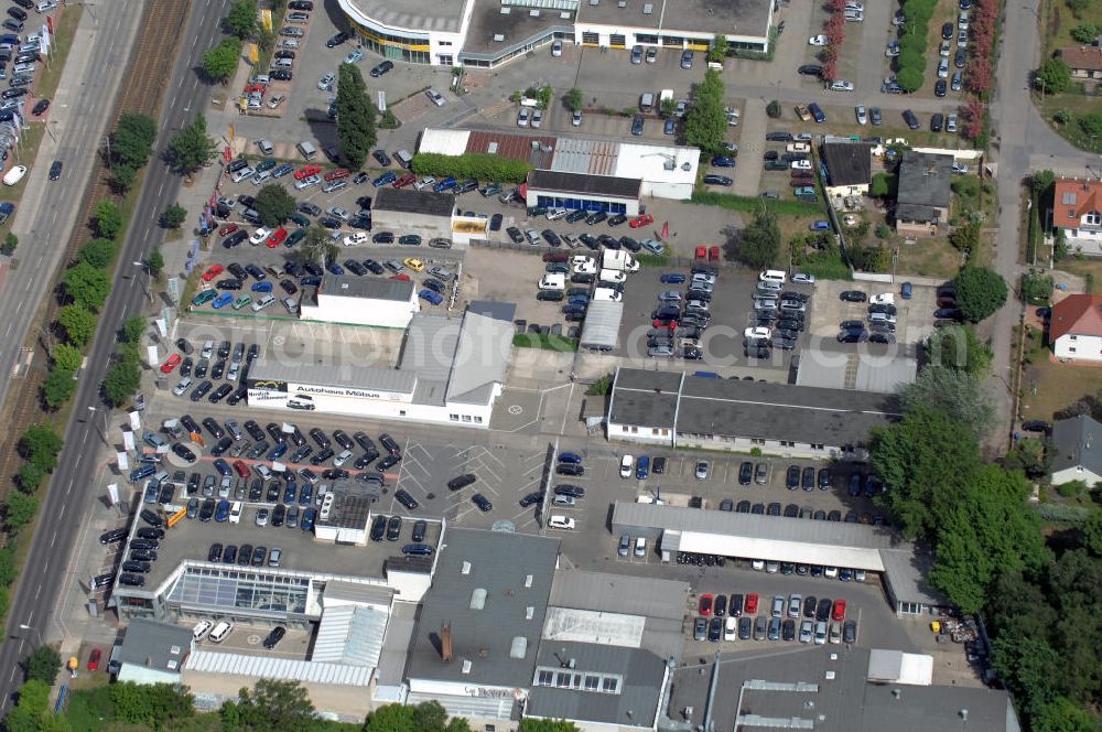 Aerial image Berlin - Blick auf das Gelände des Autohauses Möbus an der Hansastrasse 202 in 13088 Berlin - Hohenschönhausen.