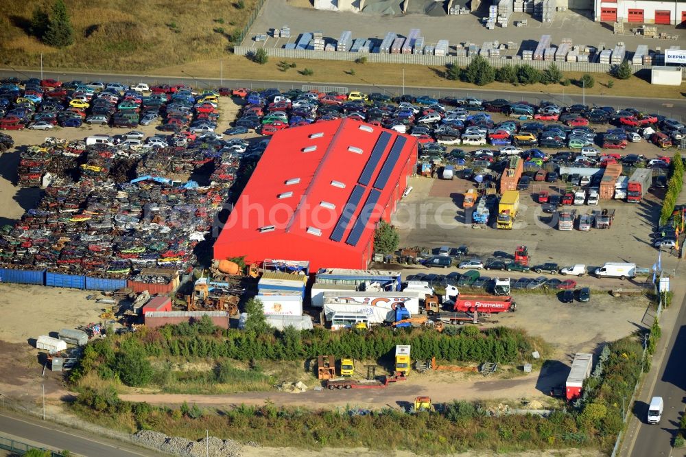 Schopsdorf from the bird's eye view: Area of Autoverwertung Brameier GmbH at Industriestrasse in Schopsdorf in Saxony - Anhalt