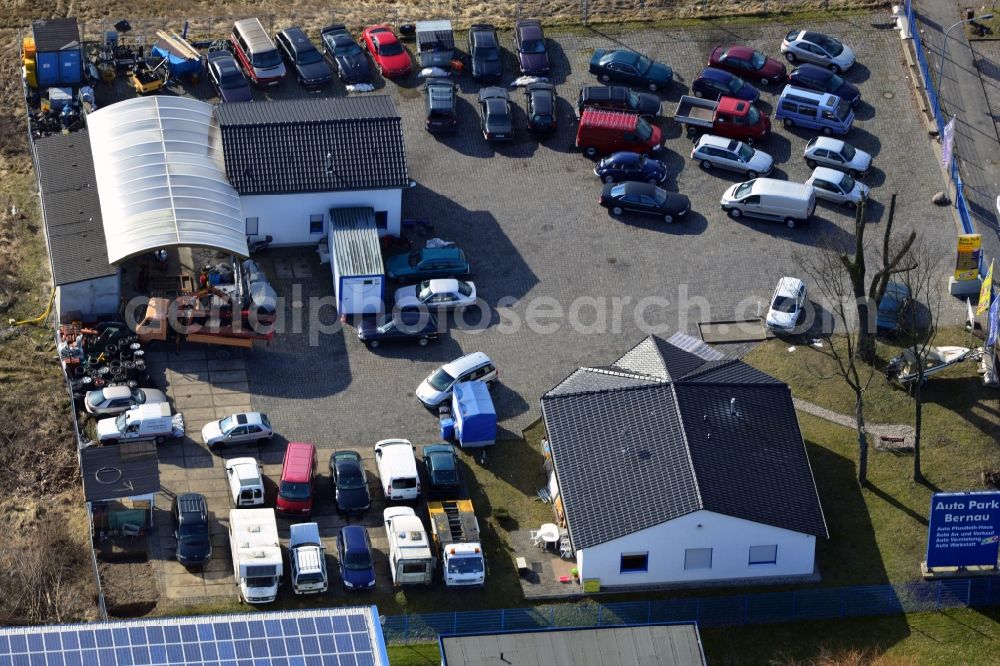 Bernau from the bird's eye view: Site of the motor vehicle workshop at the Johann-Friedrich-A. Borsigstrasse in Bernau state Brandenburg