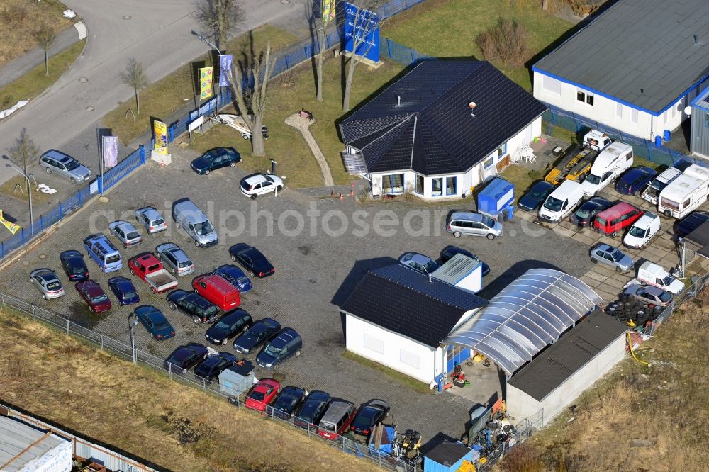 Bernau from the bird's eye view: Site of the motor vehicle workshop at the Johann-Friedrich-A. Borsigstrasse in Bernau state Brandenburg