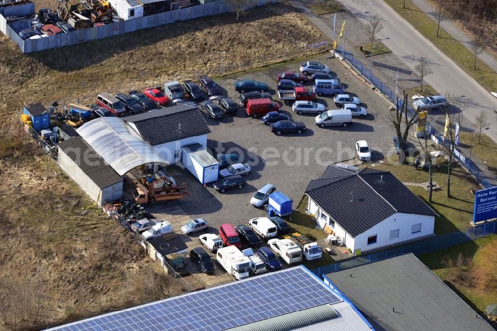 Aerial image Bernau - Site of the motor vehicle workshop at the Johann-Friedrich-A. Borsigstrasse in Bernau state Brandenburg