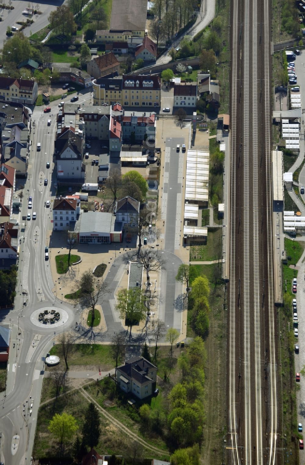 Falkensee from above - Site on the Deutsche Bahn railway station on the Post Street in Falkensee in Brandenburg