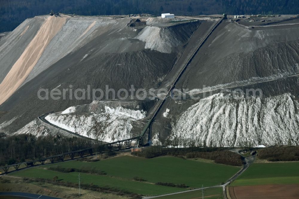 Neuhof from above - Site of the mining stockpile for potash and salt production K+S Kali GmbH Am Kaliwerk in Neuhof in the state Hesse