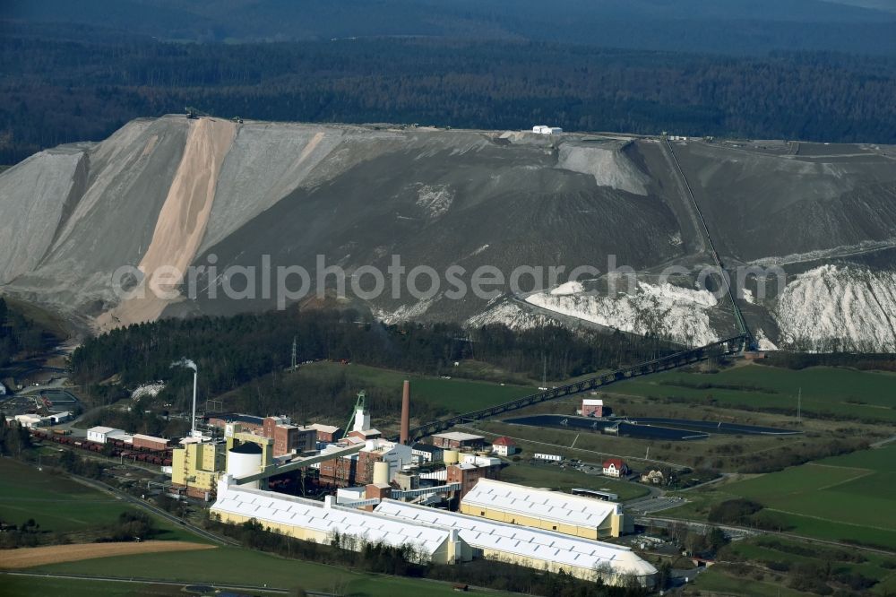 Neuhof from above - Site of the mining stockpile for potash and salt production K+S Kali GmbH Am Kaliwerk in Neuhof in the state Hesse