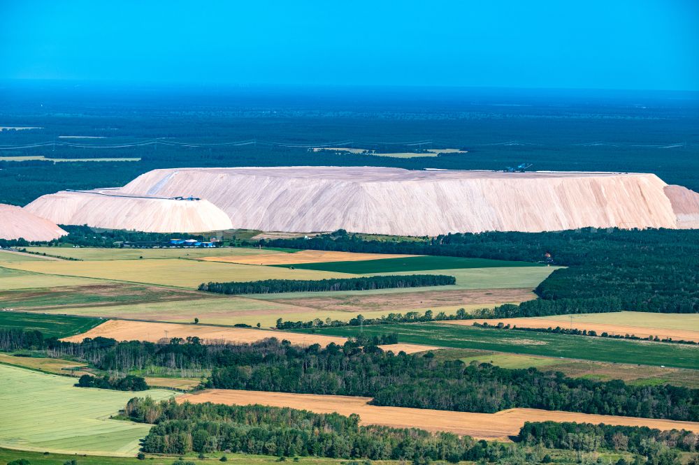 Aerial image Zielitz - Site of the mining stockpile for potash and salt production K+S Kalimandscharo in Zielitz in the state Saxony-Anhalt, Germany