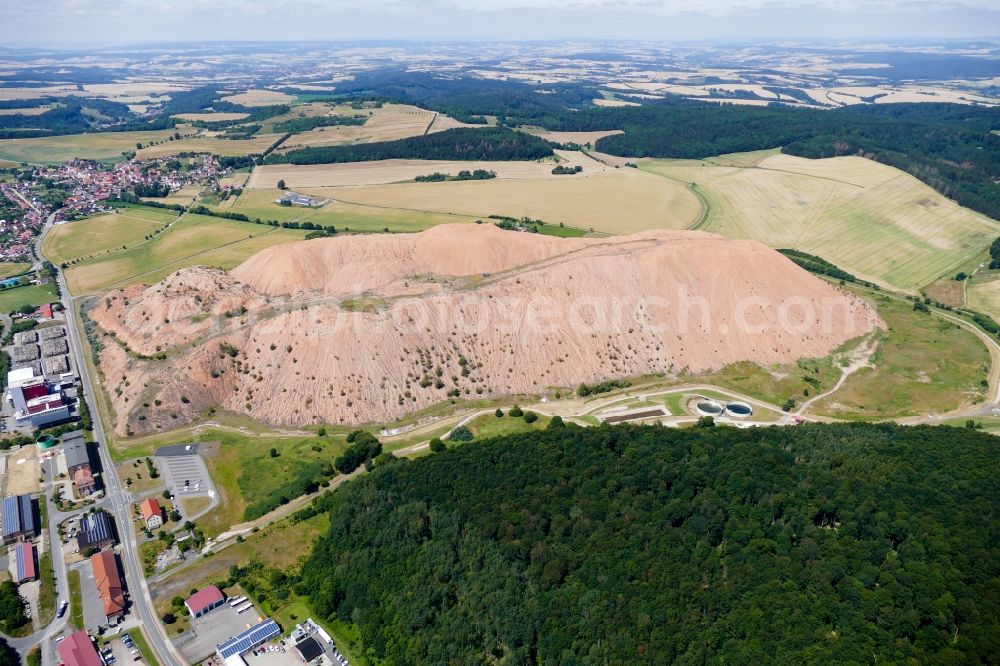 Aerial image Holungen - Site of the mining stockpile for potash and salt production Schacht Bischofferode in Holungen in the state Thuringia, Germany