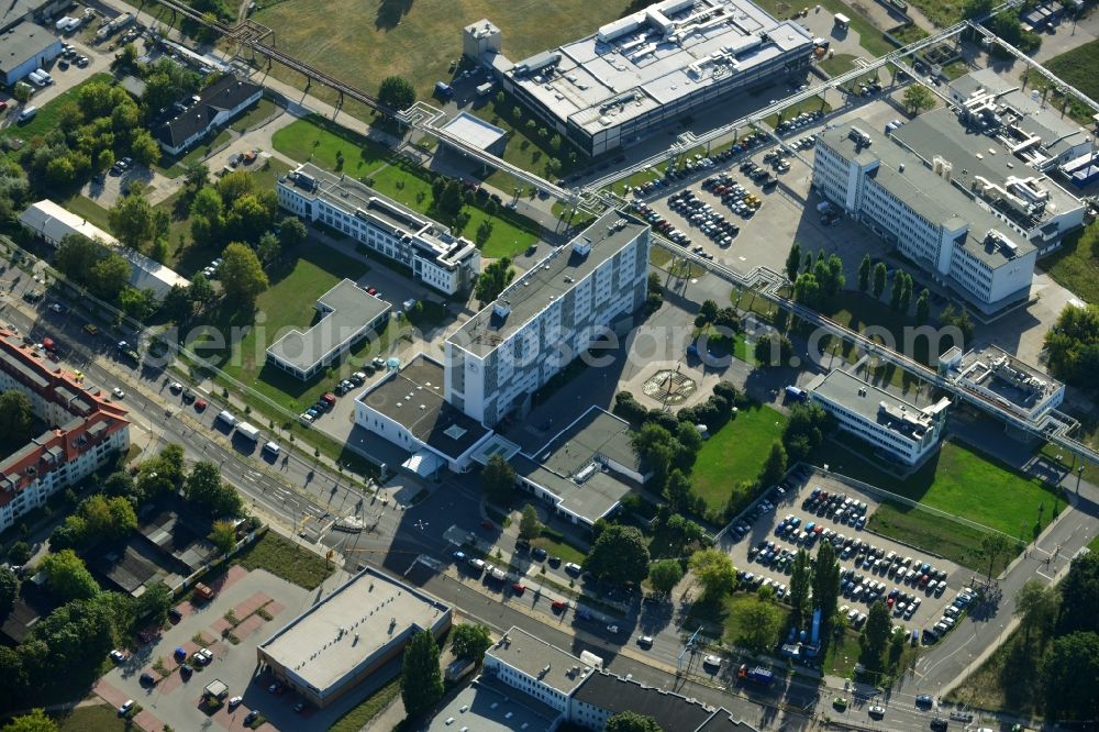 Aerial image Berlin - View of the grounds of the Berlin Chemie AG. The pharmaceutical company is a german subsidiary of the Menarini Group, which has been occupying a leading position in the Italian pharmaceutical market for many years