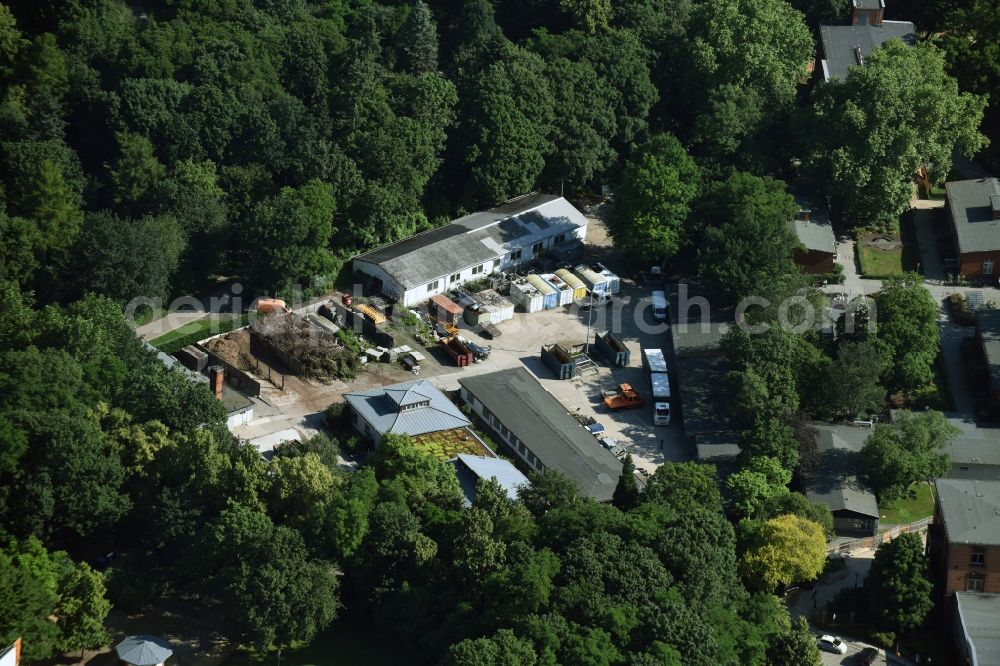 Berlin from above - Site of the depot of the Gruenfaechenamt Friedrichshain-Kreuzberg in Friedrichshain park in Berlin, Germany