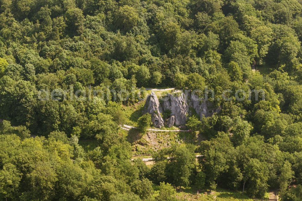 Warstein from above - Site of the Bilstein rocks in the Deer Park in Warstein in North Rhine-Westphalia