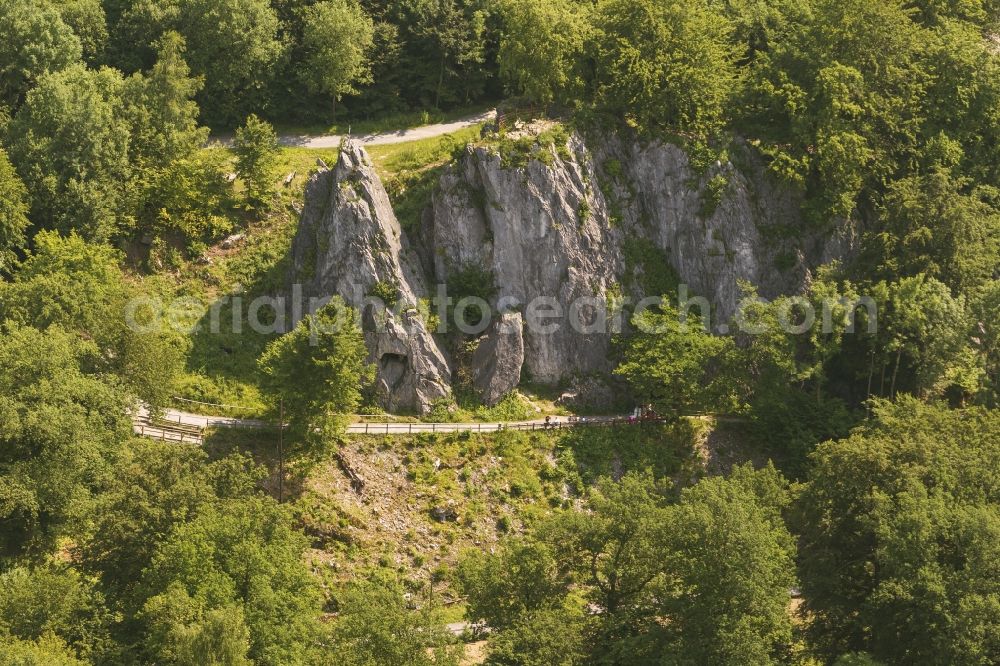 Aerial photograph Warstein - Site of the Bilstein rocks in the Deer Park in Warstein in North Rhine-Westphalia