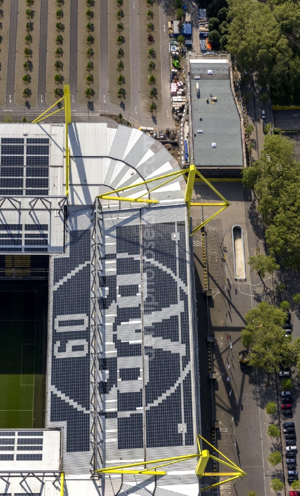 Aerial photograph Dortmund - Areal of Borusseum, the Signal Iduna Park stadium of Borussia Dortmund