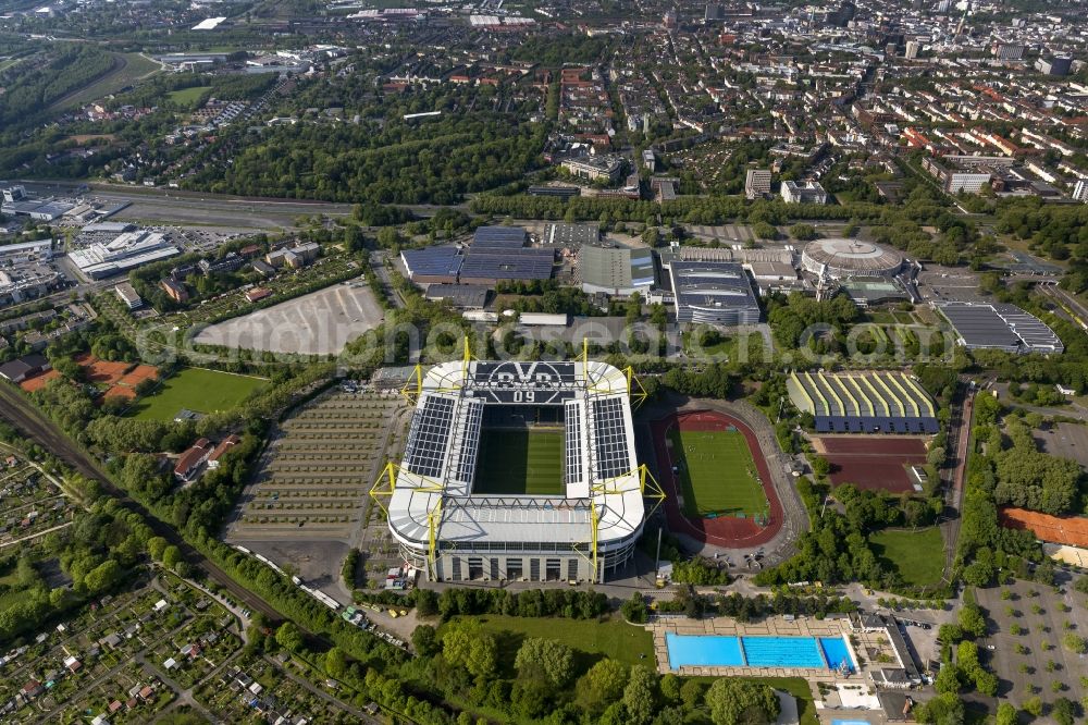 Dortmund from above - Areal of Borusseum, the Signal Iduna Park stadium of Borussia Dortmund