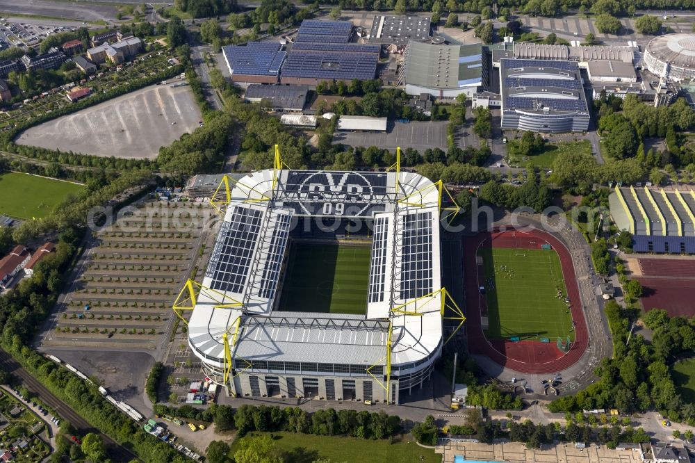 Aerial image Dortmund - Areal of Borusseum, the Signal Iduna Park stadium of Borussia Dortmund