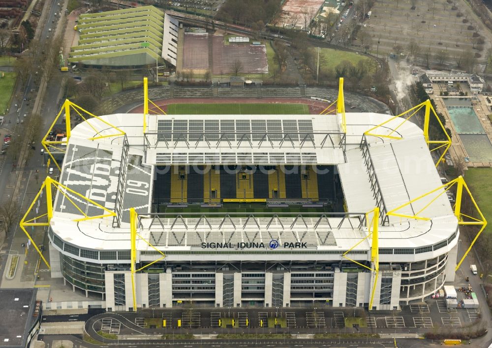 Dortmund from above - Areal of Borusseum, the Signal Iduna Park stadium of Borussia Dortmund