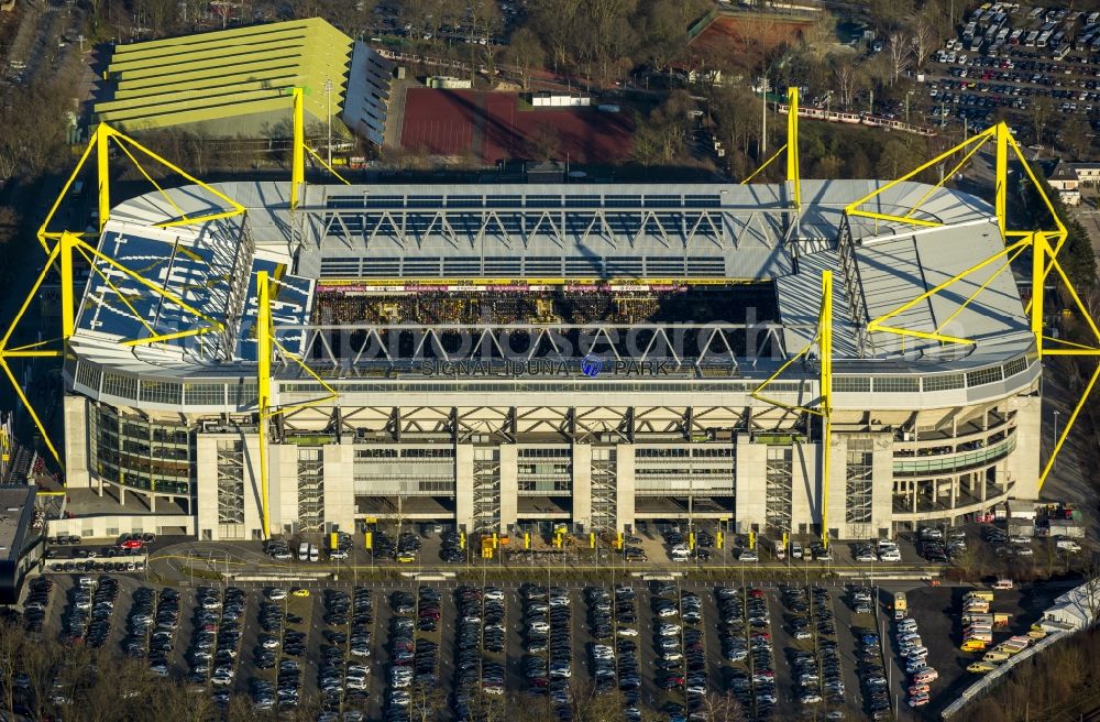 Aerial photograph Dortmund - Areal of Borusseum, the Signal Iduna Park stadium of Borussia Dortmund