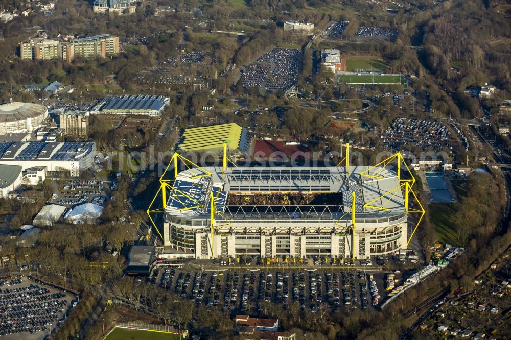 Aerial image Dortmund - Areal of Borusseum, the Signal Iduna Park stadium of Borussia Dortmund