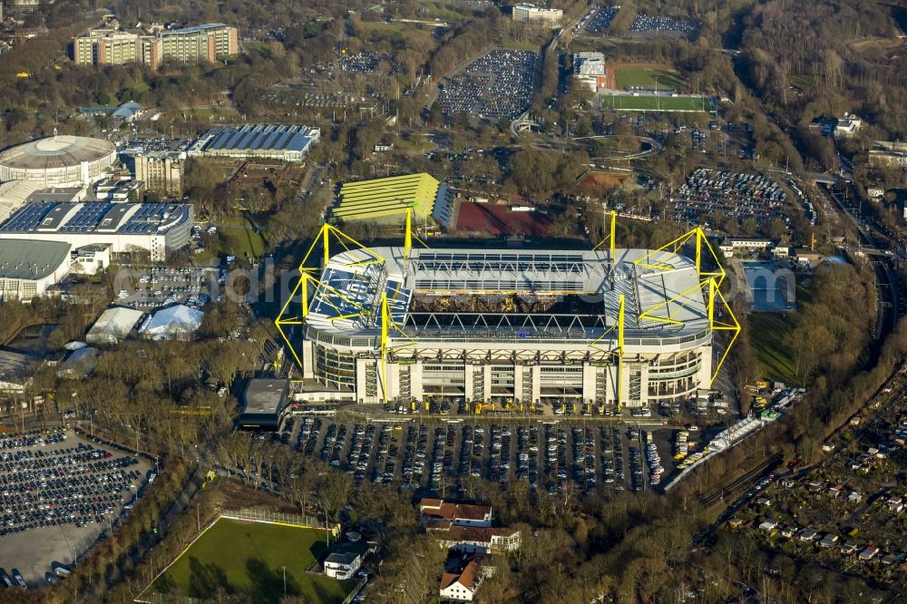 Aerial photograph Dortmund - Areal of Borusseum, the Signal Iduna Park stadium of Borussia Dortmund