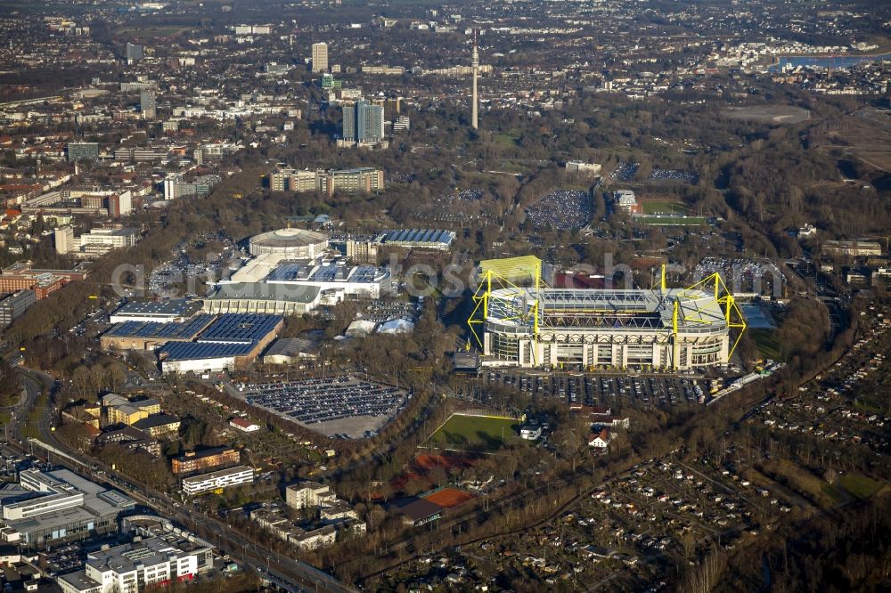 Aerial image Dortmund - Areal of Borusseum, the Signal Iduna Park stadium of Borussia Dortmund