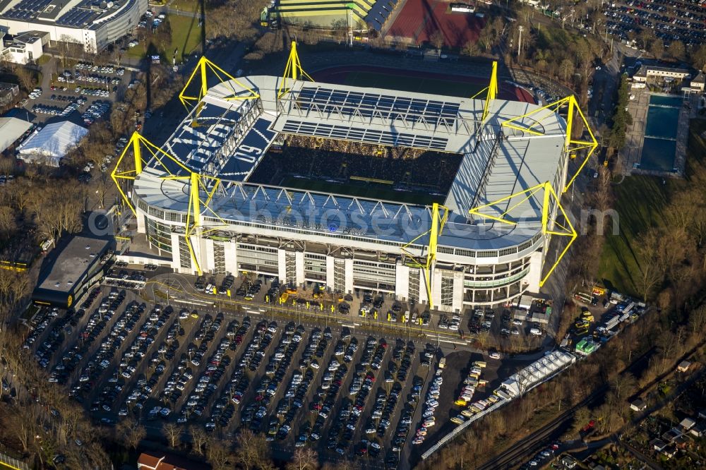 Aerial photograph Dortmund - Areal of Borusseum, the Signal Iduna Park stadium of Borussia Dortmund