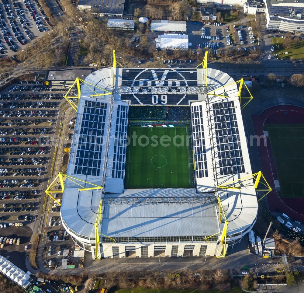 Dortmund from above - Areal of Borusseum, the Signal Iduna Park stadium of Borussia Dortmund