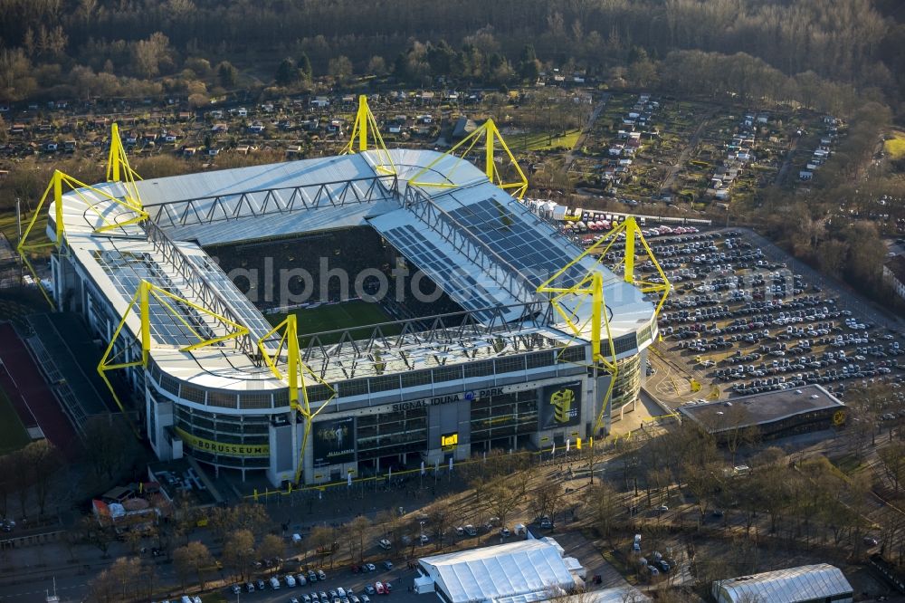 Aerial image Dortmund - Areal of Borusseum, the Signal Iduna Park stadium of Borussia Dortmund