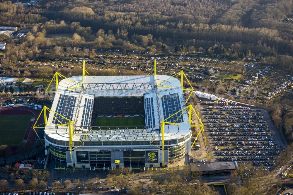 Dortmund from the bird's eye view: Areal of Borusseum, the Signal Iduna Park stadium of Borussia Dortmund