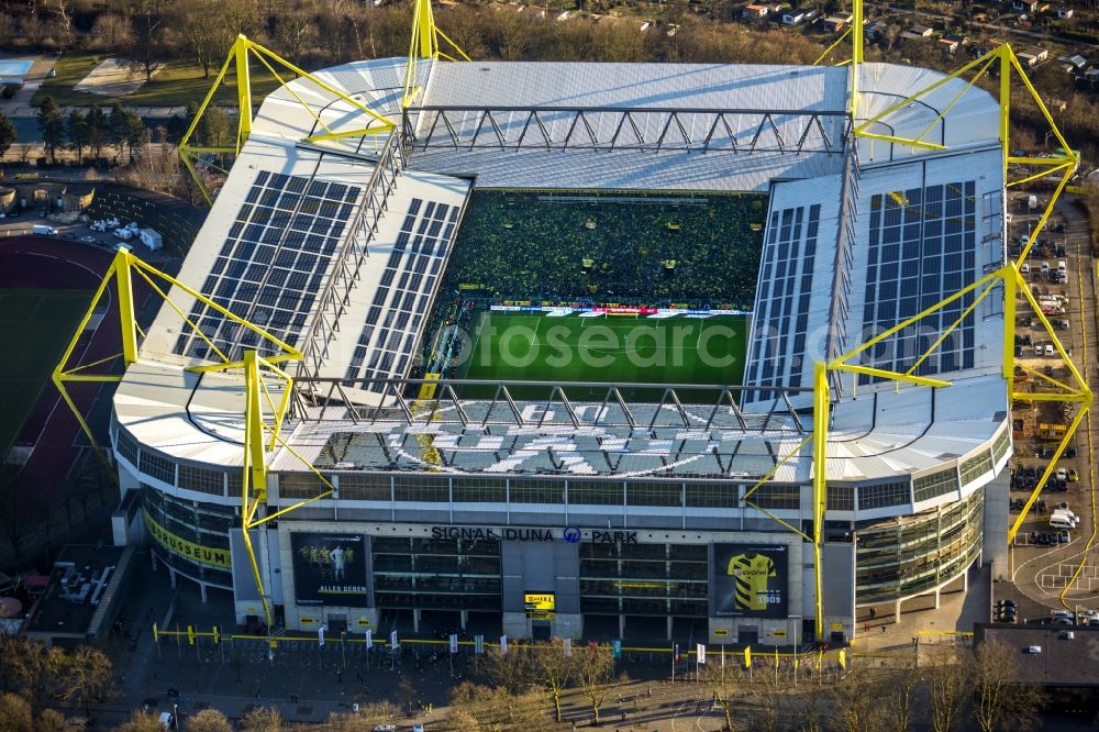 Dortmund from above - Areal of Borusseum, the Signal Iduna Park stadium of Borussia Dortmund