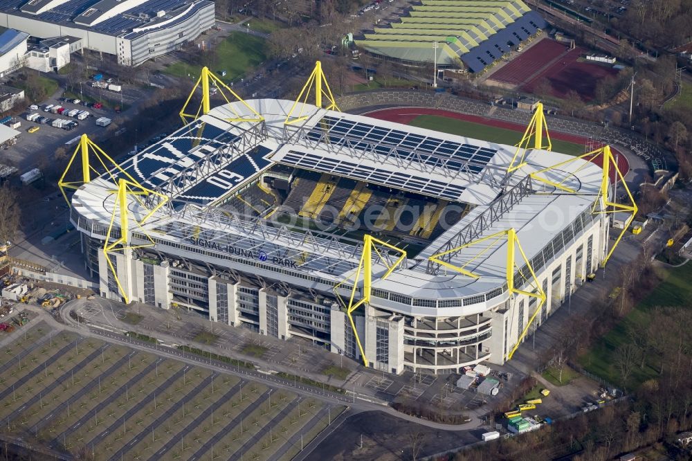 Dortmund from above - Areal of Borusseum, the Signal Iduna Park stadium of Borussia Dortmund