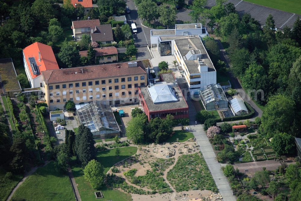 Aerial image Würzburg - Grounds of the Botanical Garden in Würzburg in Bavaria. The botanical garden since 2003, a central institution of the University of Würzburg