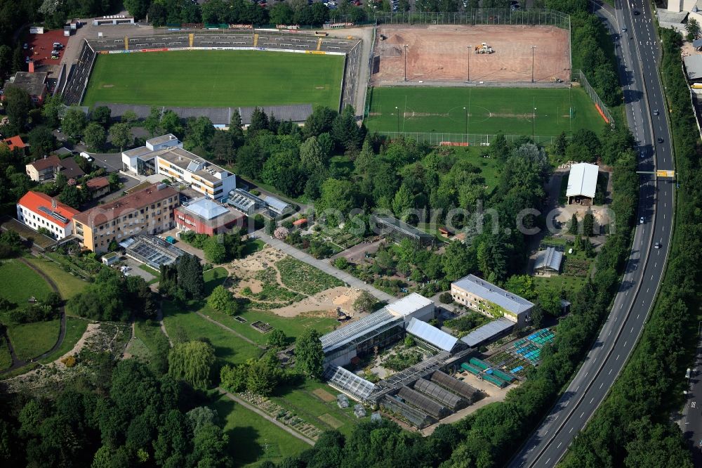 Würzburg from above - Grounds of the Botanical Garden in Würzburg in Bavaria. The botanical garden since 2003, a central institution of the University of Würzburg