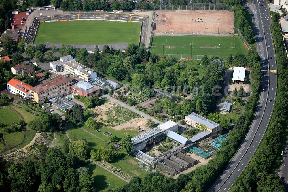 Würzburg from the bird's eye view: Grounds of the Botanical Garden in Würzburg in Bavaria. The botanical garden since 2003, a central institution of the University of Würzburg