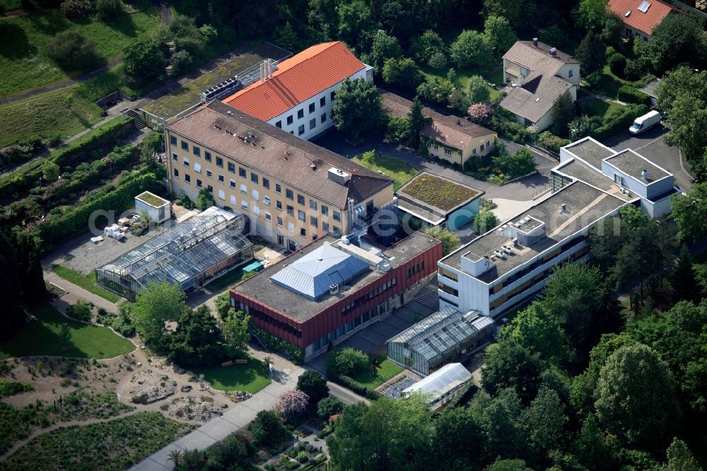 Würzburg from above - Grounds of the Botanical Garden in Würzburg in Bavaria. The botanical garden since 2003, a central institution of the University of Würzburg