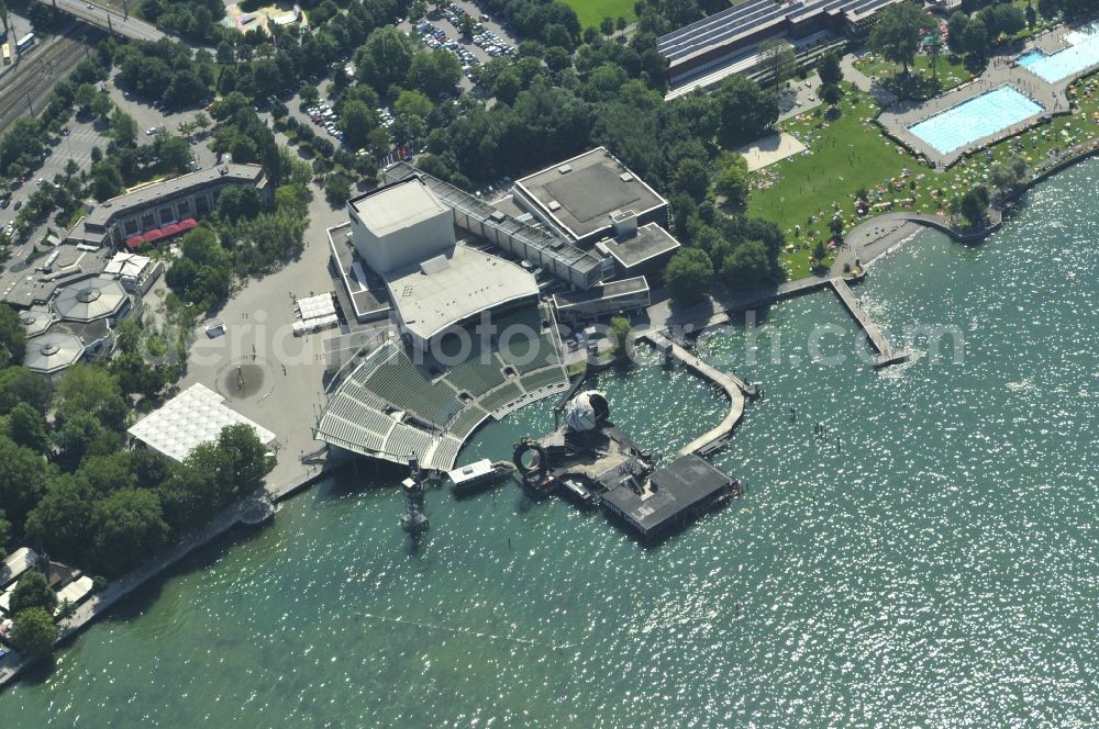 Bregenz from above - The floating stage on the grounds of the Bregenz Festival in the province of Vorarlberg in Austria