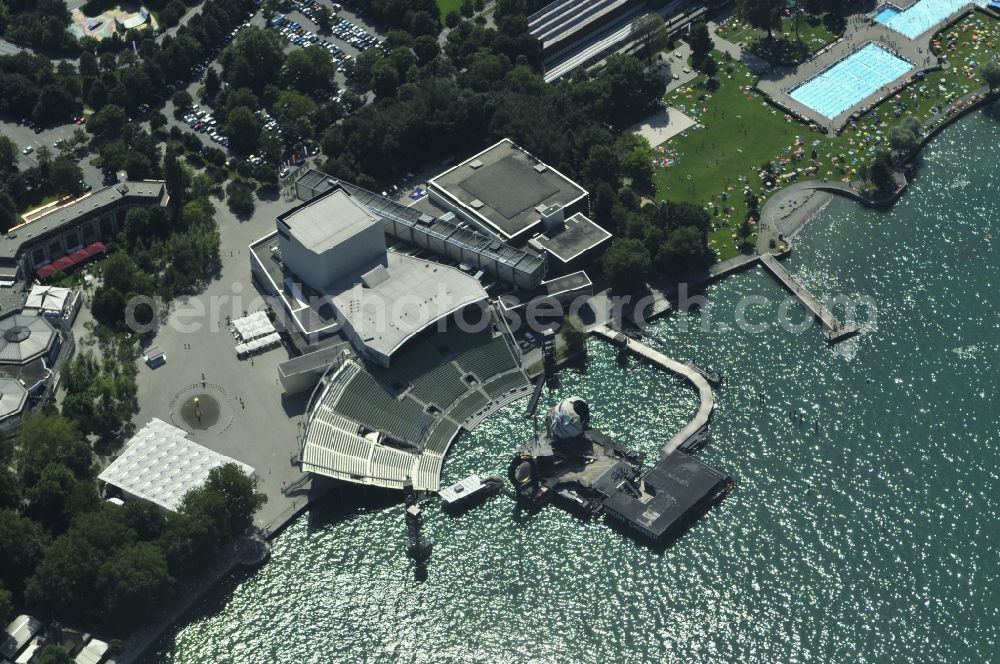 Bregenz from the bird's eye view: The floating stage on the grounds of the Bregenz Festival in the province of Vorarlberg in Austria