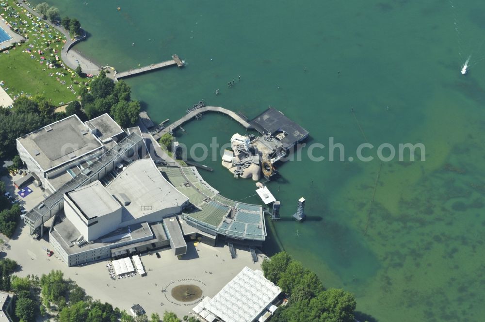 Bregenz from above - The floating stage on the grounds of the Bregenz Festival in the province of Vorarlberg in Austria